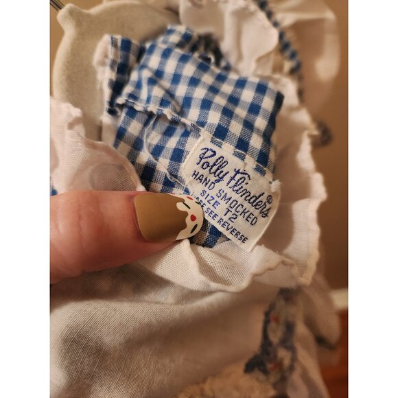 Vintage 70s Polly Flinders Handsmocked Blue & White Dress Girls Size T2 - Picture 3 of 4